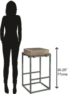 Hekman Pub Stool - Wooden Bar Height Chair with Iron Frame, Backless Kitchen Counter Seat, Solid Acacia Top, Durable Metal Legs with Footrests, Modern Farmhouse Home Furniture, Stylish Bar Seating