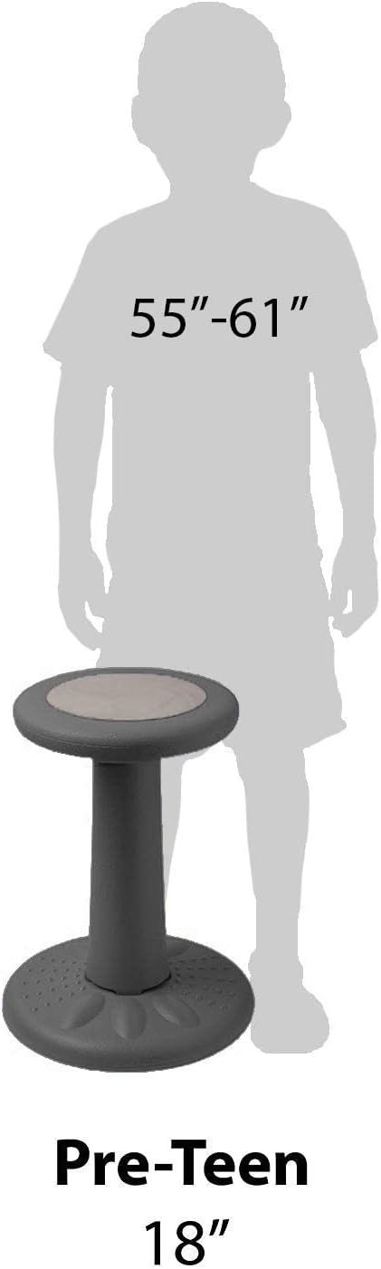 ActiveChairs Kids Wobble Stool, Flexible Classroom Seating Improves Focus, Posture & Helps ADHD/ADD. Get The Wiggles Out Active Fidget Desk Chairs, Pre-Teen 17.75" Chair, Ages 7-12, Grey