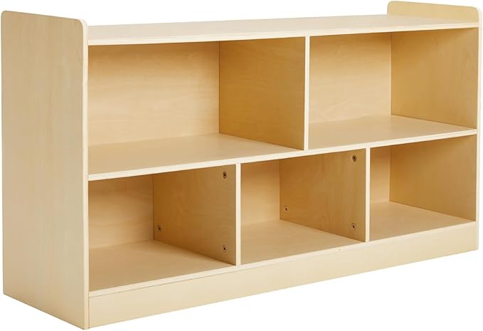 Montessori Shelf, Wooden Toy Storage Organizer for Books Toys, 2 Shelf Bookcase, 5-Section Storage Cabinet, Toddler Book Shelf for Kids Rooms, Playroom, Nursery, Kindergarten (Natural)