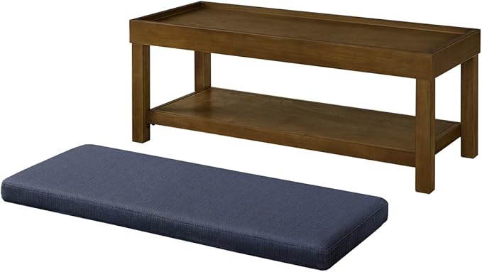 24KF Large Rectangular Storage Bench,Upholstered Seat Cushion,Ottoman Coffee Table with Navy Blue Removable Cushion for Living Room,Entryway Bench Bed Bench with Solid Wood Shelf,5069-Navy Blue