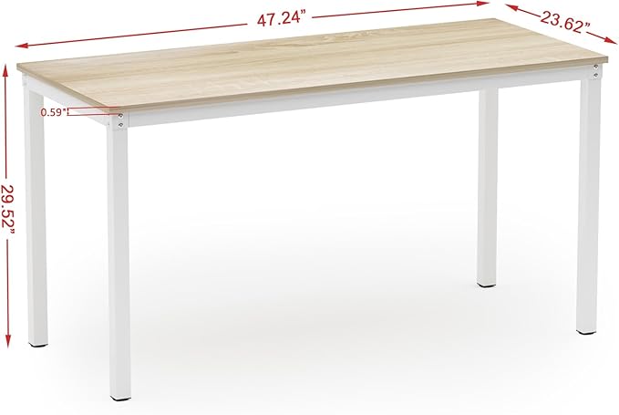Teraves Computer Desk/Dining Table Office Desk Sturdy Writing Workstation for Home Office (47.24β, Beige + White Frame)