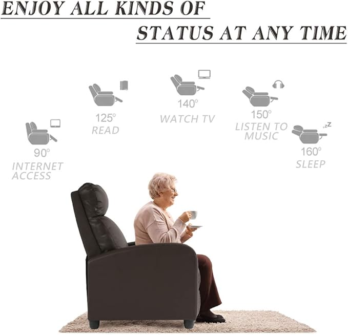 BestMassage | Recliner Chair | with 2 Point Massage Function | Pu Brown | with Lumbar Support, Adjustable Push Back, Footrest & Padded Seat | Easy Assembly | for Living Room, Home Theatre