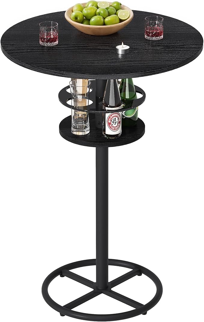 VECELO 36” High Top Bar Table, Sturdy Frame with Metal Base for Cocktail, Pub, Easy Assembly, Matte Black
