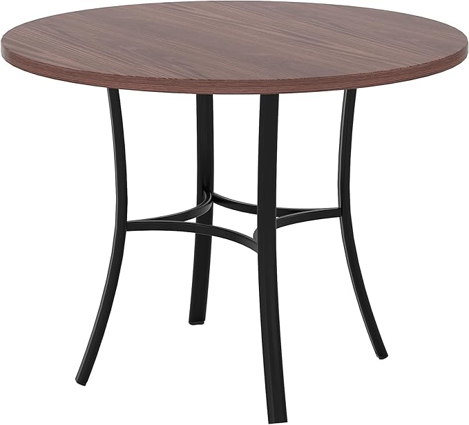 VECELO 36" Round Dining Table for 4, Wood Grain Dinette with Metal Frame for Kitchen, Apartment, Home, Space-Saving, Brown
