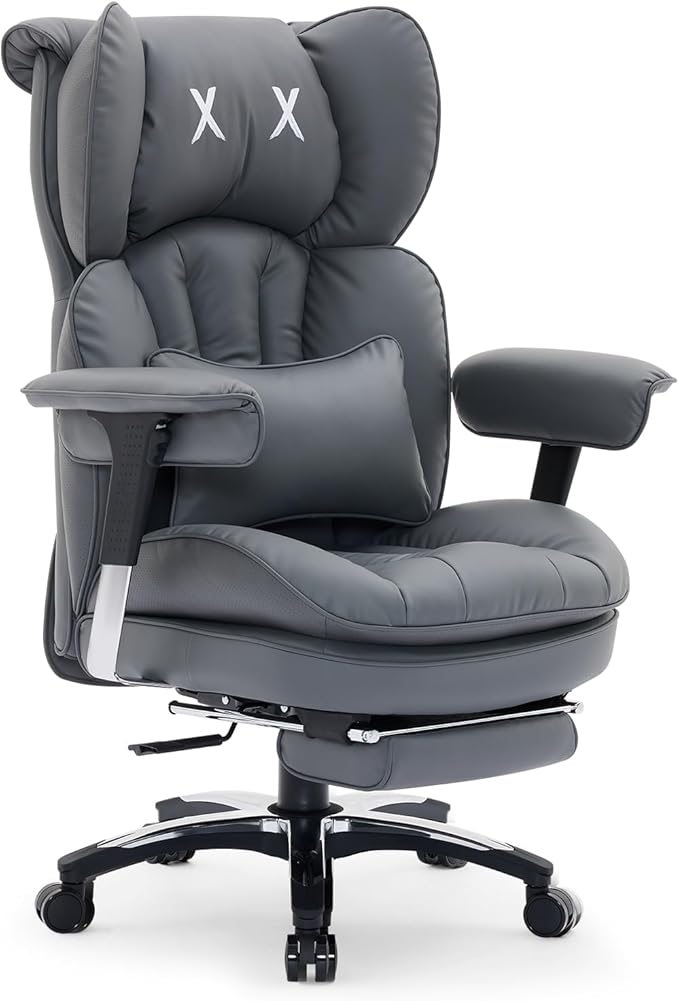Efomao Big and Tall Office Chair with Footrest – High Back Computer Chair with Adjustable Armrests,Executive Office Chair with Wide Seat, Modern Desk Chair for Home Office, Gaming, or Study, Grey