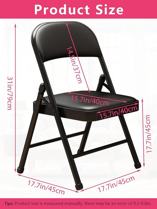 1 Pack Bulk Folding Chairs with Padded Cushion, Single Black Steel Metal Frame Foldable Chair for Indoor and Outdoor, Portable Stackable Commercial Seat for Bedroom Patio Party Event