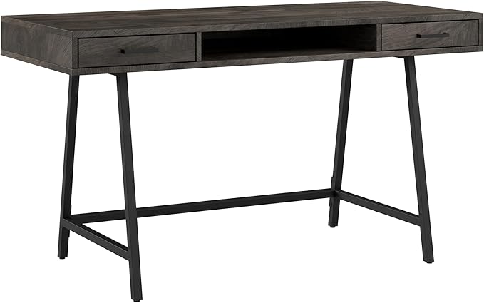 Bush Furniture Steele 54W Writing Desk in Dark Gray Hickory | Computer Table for Home Office Workspace