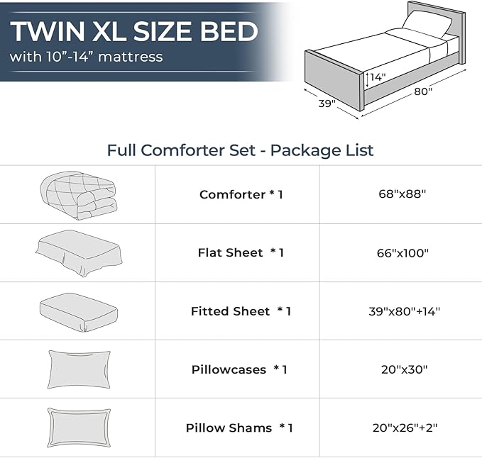 HEVUMYI Twin-XL Comforter Set - 5-Piece All Season Bed in a Bag Twin-XL, Ultra Soft Bedding Set with Comforter, Flat Sheet, Fitted Sheet, Pillowcases, Pillow Shams, Green & Light Grey