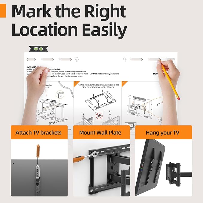 75 85 inch Full Motion TV Wall Mount for 40-86'' TV Mount, Heavy Duty Adjustable articulating Bracket Tilt Swivel Extension Level, VESA 600x400mm, 16" Studs, 132 lbs for 65 70 75+ TVs