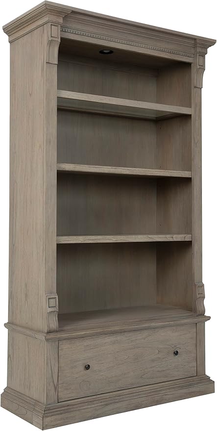 Hekman Furniture Wellington Estates Office Executive Center Bookcase - Illuminated Light, Drawer Storage, Freestanding Shelving Unit with 3 Open Shelves Tall Bookshelf Cabinet for Home Office Decor