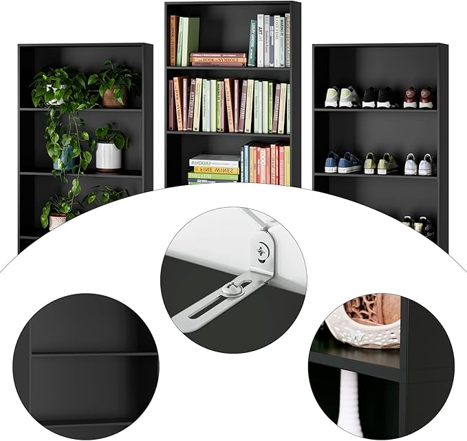 FOTOSOK 6-Tier Open Bookcase and Bookshelf, Freestanding Display Storage Shelves Tall Bookcase for Bedroom, Living Room and Office, Black