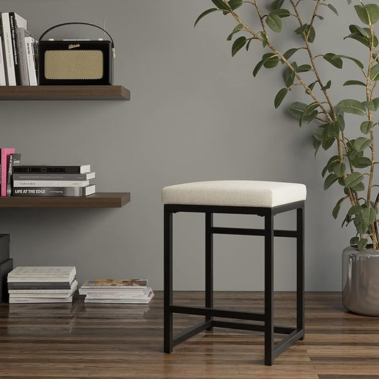 HomePop Home Decor | Modern 24-Inch Counter Stool | Backless Metal Frame Bar Stools Counter Height | Decorative Home Furniture, Natural