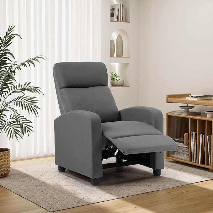 BestMassage | Recliner Chair | No Massage Function | Textile Grey | with Lumbar Support, Adjustable Push Back, Wide Armrests, Footrest & Padded Seat | Easy Assembly | for Living Room, Home Theatre