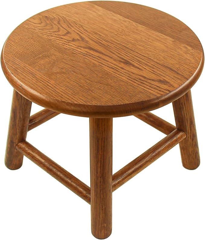 CONSDAN 9-Inch Round Step Stool for Adults & Kids, USA Grown Solid Oak Hardwood, Sturdy Small Foot Stool for Kitchen, Bedroom, Bathroom, Shoe Changing, Plant Stand, Fully Assembled (Chocolate)