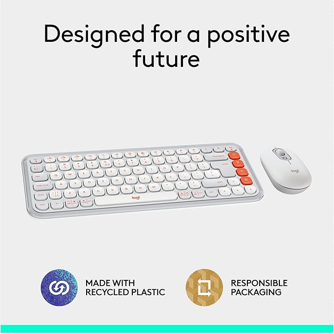 Logitech POP ICON Combo, Bluetooth Keyboard and Mouse Combo, Comfortable Typing, programmable Keys and Buttons, Quiet clicks, Easy-Switch up to 3 Devices - Off-White