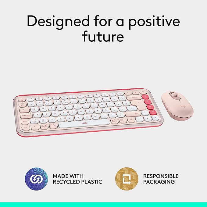 Logitech POP ICON Combo, Bluetooth Keyboard and Mouse Combo, Comfortable Typing, programmable Keys and Buttons, Quiet clicks, Easy-Switch up to 3 Devices - Rose