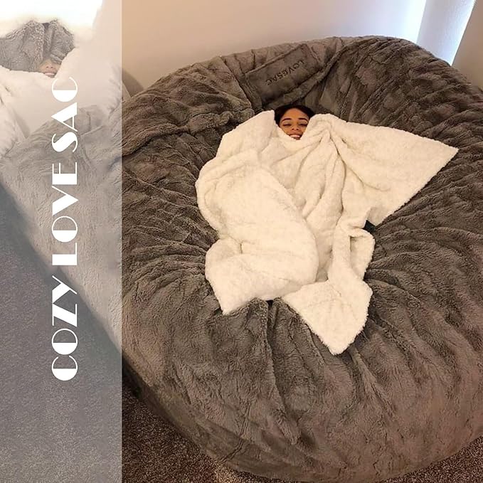 BCU 6FT Bean Bag Chair for Adults and Kids Without Filler Giant Stuffed Animal Storage Cover Soft Faux Fur Floor Chair Cover for Bedroom Living Room, Blue