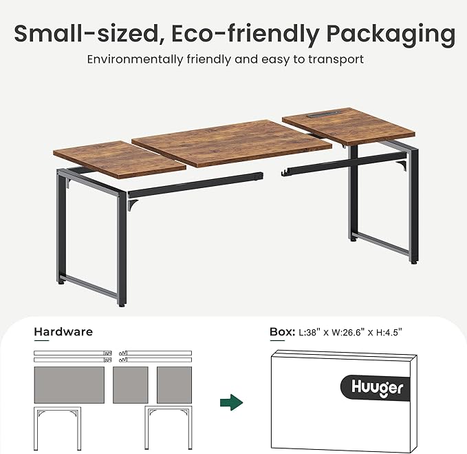 Huuger 63 x 24 inch Desk with Power Outlets & USB-C, Deeper & Thicker Desktop, Robust Metal Tubes, Computer Desk, Heavy Duty Office Desk, Work Gaming Desk, for Home Office, Rustic Brown