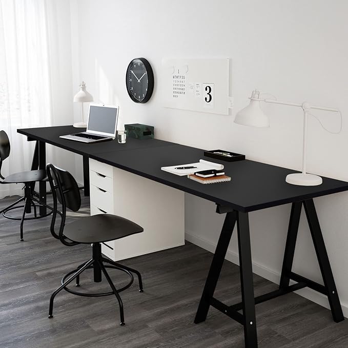 Kaboon Universal Table Top 27.5" D x 55" W, Solid One-Piece Wood Desktop, Universal Wood Countertop, Reversible Melamine Top, Double Desks, Laundry Folding Table, L-Desk, Black
