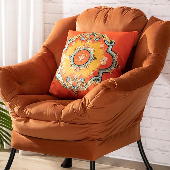 HollyHOME Modern Fabric Large Lazy Chair, Accent Oversized Comfy Reading Chair, Thick Padded Cozy Lounge Chair with Armrest, Leisure Sofa Chair for Living Room, Bedroom, Dorm, Reddish Brown