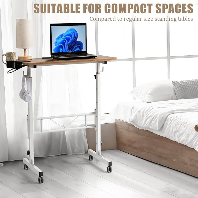 SIDUCAL Small Standing Desk Adjustable Height, Small Mobile Stand Up Desk with Wheels, Rolling Desk for Standing or Sitting, Portable Computer Desk for Walking Pad