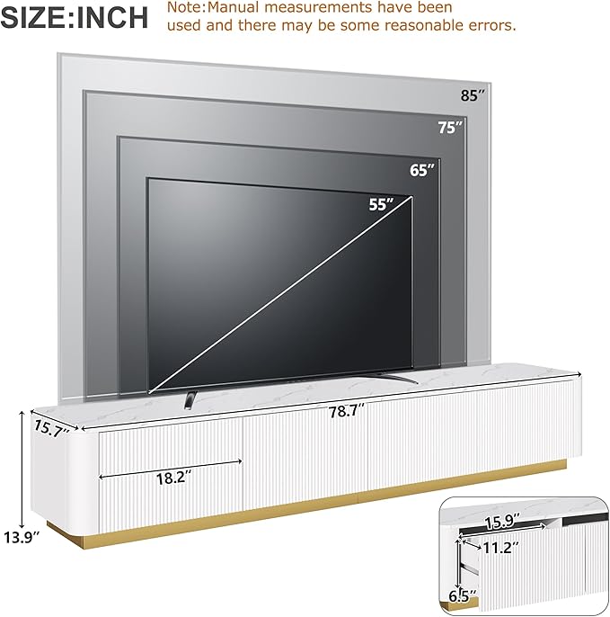 Merax Modern Fluted TV Stand Consoles for Living Room, Wood Entertainment Center with 4 Drawers & Faux Marble Tabletop, Practical Media Console for Televisions Up to 85'', White