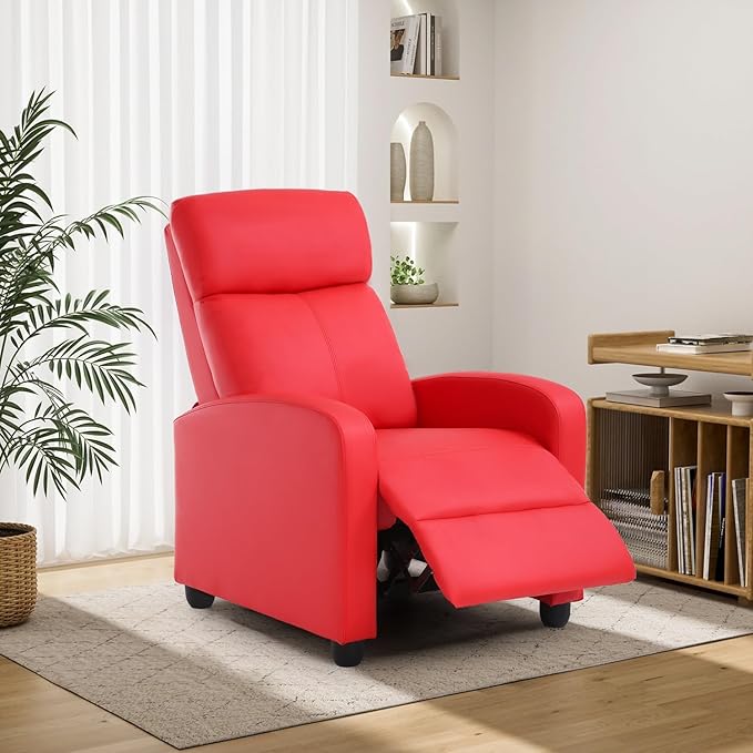 BestMassage | Recliner Chair | No Massage Function | Pu Red | with Lumbar Support, Adjustable Push Back, Wide Armrests, Footrest & Padded Seat | Easy Assembly | for Living Room, Home Theatre