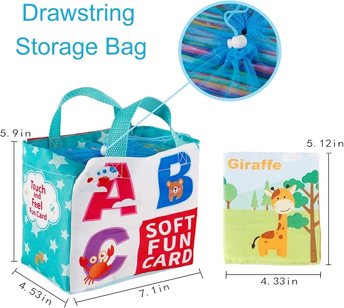 Mini Tudou 26 PCS Baby Soft Alphabet Cards, ABC Learning Flash Cards with Storage Bag, Washable Soft Letter Early Educational Toy for Babies Infants Toddlers Boys and Girls 0 1 2 3 Years Old