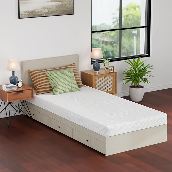 FDW | 5 Inch Twin XL Mattress | Medium Firm | Gel Memory Foam Mattress | White | Bed in a Box, CertiPUR-US Certified | Pressure Relief, Cooling Ventilated Foam | Washable Removable Cover
