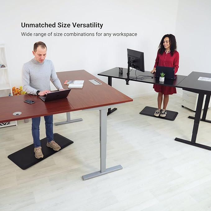 Progressive Desk Height Adjustable Computer Standing Desk - L Shaped 70" x 55" Corner Electric Stand Up Rising Workstation - Warm White, Gray Frame