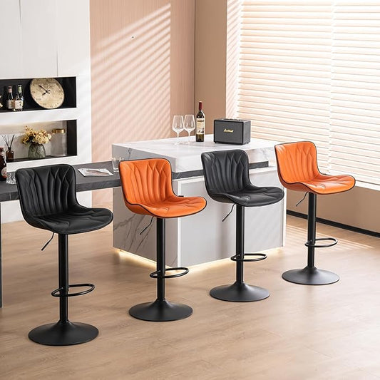 YOUNIKE Brown Bar Stools Set of 2 Modern Swivel Counter Height Bar Chair with High Back Adjustable Kitchen Faux Leather Padded Barstools Tall Breakfast Island Chairs Upholstered