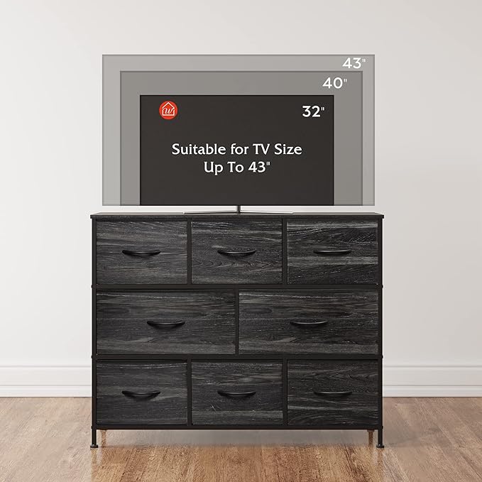 WLIVE 8 Drawer Dresser for Bedroom, Fabric Black Dresser with Large Storage Drawer Unit for Entryway, Chest of Drawers for Living Room