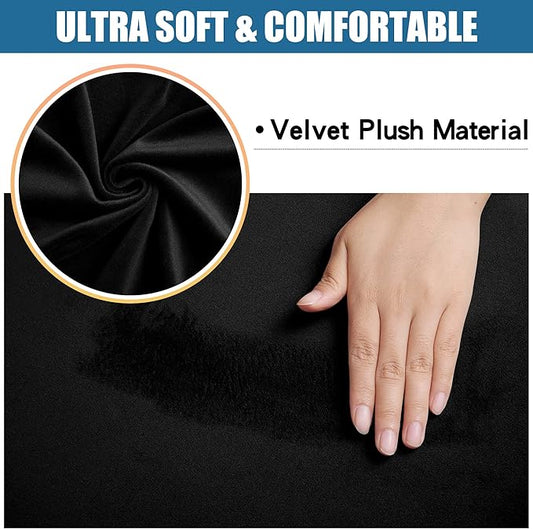 Smiry Velvet Seat Covers for Dining Room Chair Set of 4, Stretch Fit Removable Washable Chair Seat Cushion Protector Slipcovers with Ties, Black