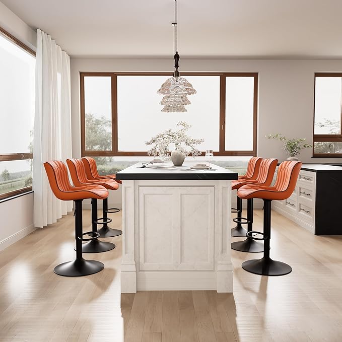 YOUNIKE Orange Bar Stools Set of 2 Faux Leather Upholstered Counter Height Barstools Swivel Modern Kitchen Bar Chairs with High Backs Adjustable Tall sillas para barra de cocina for Breakfast Island