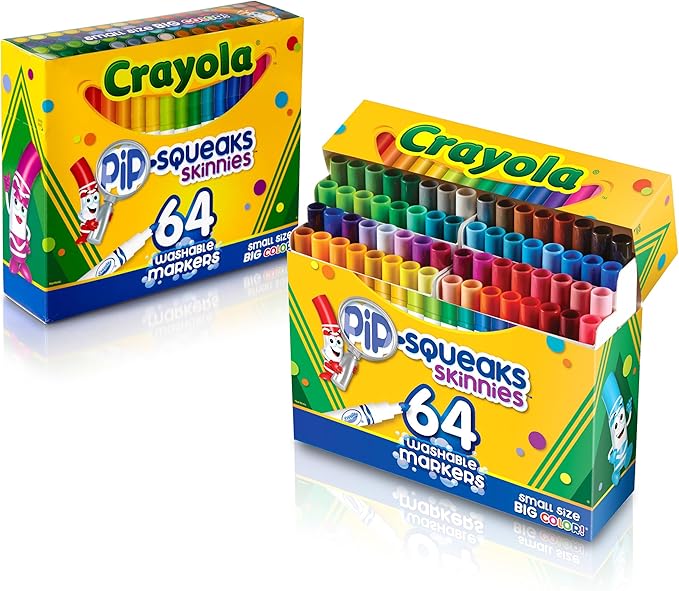 Crayola Pip-Squeaks Skinnies Washable Markers (64ct), Mini Markers for Kids, Coloring Markers, Craft Supplies, Kids Holiday Gift, 3+