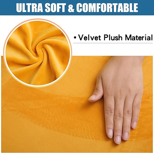 Smiry Velvet Seat Covers for Dining Room Chair Set of 4, Stretch Fit Removable Washable Chair Seat Cushion Protector Slipcovers with Ties, Mustard Yellow