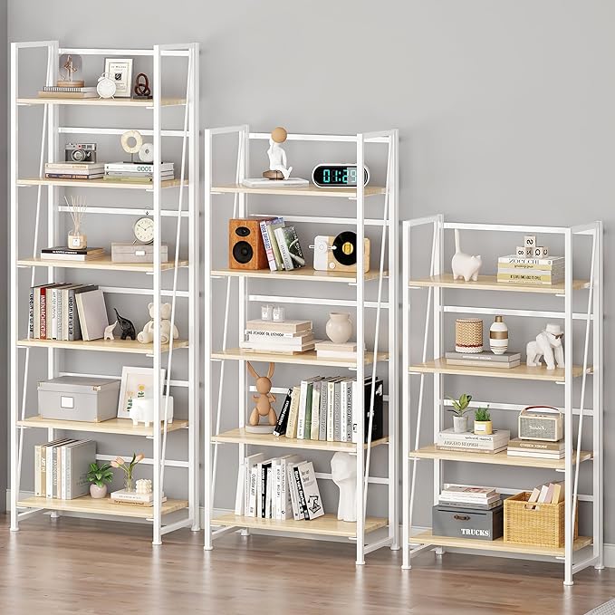 BHG Vintage Multifunctional Folding Bookshelf, No-Assembly Plant Stand Storage Rack Shelves for Home Office