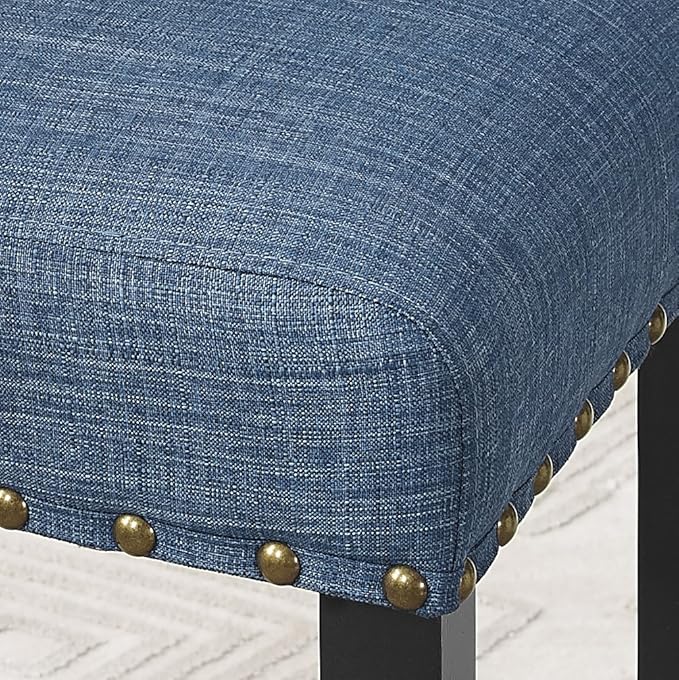 Roundhill Furniture Biony Fabric Bar Stools with Nailhead Trim (Set of 2), Blue