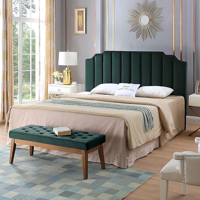24KF Velvet Upholstered Buttons Tufted Entryway Bench with Solid Wood Leg,Bed Bench Ottoman with Padded Seat,5034-Jade