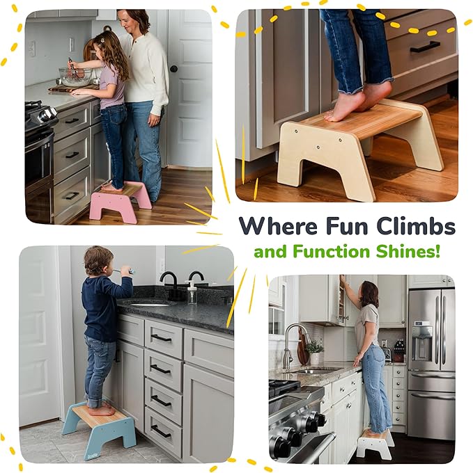 1-Step Wooden Step Stool for Toddlers | Kids Step Stool for Bathroom Sink, Kitchen, and Potty Training | Non-Slip Stool for Toilet Independence | Wooden Step for Children Ages 2+ Gray