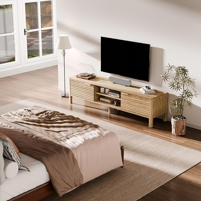 TV Stand for Living Room - up to 65 Inch TVs Mid Century Modern Entertainment Center with Storage and Adjustable Shelves, Media Console Table Oak 59"