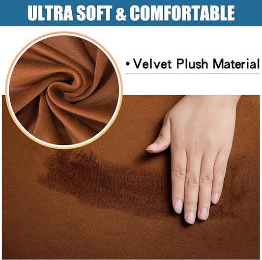 Smiry Velvet Seat Covers for Dining Room Chair Set of 2, Stretch Fit Removable Washable Chair Seat Cushion Protector Slipcovers with Ties, Camel