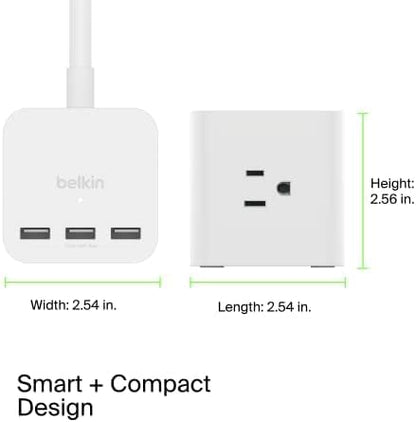 Belkin 6-Outlet Power Cube w/ 3 AC Outlets, 3 USB-A Ports, & 5ft Sturdy Extension Cord - Convenient Compact Cube for Home, Office, Travel, Desktop, & Phone Charger - 4.5 Amps