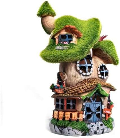 ASAWASA Flocked Mushroom Fairy Garden House with Solar Light,Funny Statue Sculptures for Garden Decor,Exquisite Cottage Figurines for Patio Lawn Yard Gift Decoration