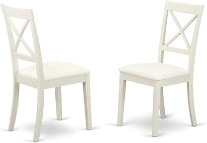 East West Furniture SHBO5-WHI-LC 5 Piece Kitchen Table Set for 4 Includes a Round Dining Room Table with Pedestal and 4 Faux Leather Upholstered Dining Chairs, 42x42 Inch, Linen White
