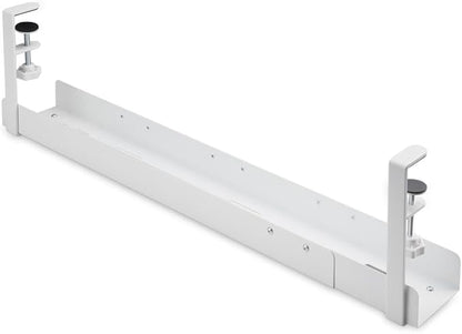 StarTech.com Under Desk Cable Management Tray, Length Adjustable, Clamp-On Installation, No Drilling Required, White
