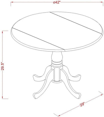 East West Furniture DLEL3-AWA-05 3 Piece Kitchen Table & Chairs Set Consist of a Round Dining Table with Dropleaf and 2 Upholstered Parson Chairs, 42x42 Inch, Antique Walnut