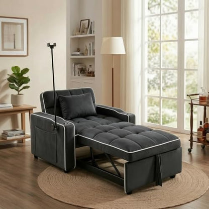 Sleeper Chair with Pull Out Bed, 5 In1 Convertible Chair Bed, Black