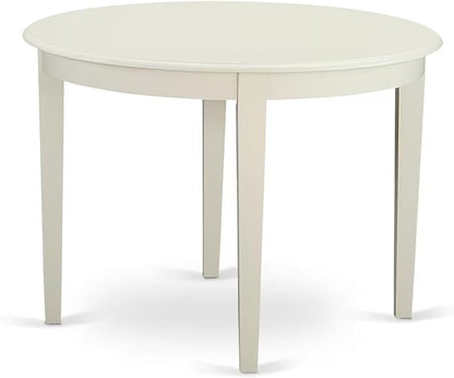East West Furniture BOVA3-LWH-C 3 Piece Dining Room Furniture Set Contains a Round Dining Table and 2 Linen Fabric Upholstered Chairs, 42x42 Inch, Linen White