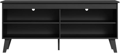 Madesa Compact TV Stand Cabinet with 4 Shelves and Cable Management for 50, 55 Inch TV Media Storage Unit Living Room and Bedroom Modern Wooden Television Media Console - Black